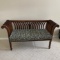 Beautifully Carved Wooden Bench with Rolled Arms, Cushion & Large Pillows