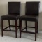 Pair of Wooden Barstools with Brown Vinyl Seats