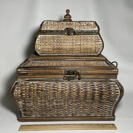 Pair of Woven Wooden Nesting Chests