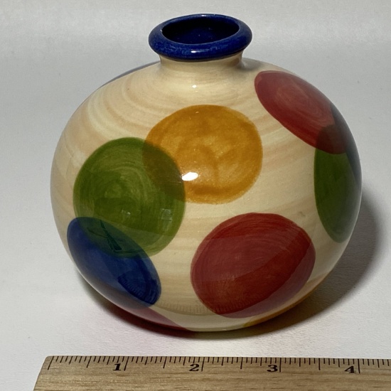 Pretty Polka Dotted Multi-colored Pottery Vessel