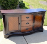 Pretty Wooden Buffet with 3 Center Drawers & 2 Side Cabinets