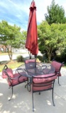 Outdoor Metal Dining Table, Chairs & Umbrella