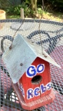 “Go Rebs” Wooden Bird House with Metal Roof