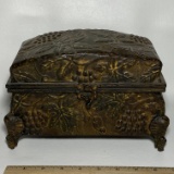 Embossed & Footed Metal Treasure Chest with Grape Leaf Design