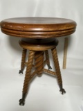 Antique Adjustable Piano Stool with Claw Feet & Glass Ball