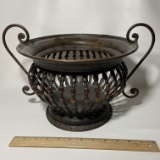 Copper Tone Metal Basket/Planter Home Décor with Two Swirled Handles