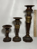 3 pc Decorative Metal & Resin Pedestal Candle Holders