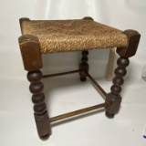 Vintage Wooden Stool with Turned Legs