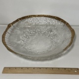 Large Textured Glass Serving Bowl with Gilt Edge