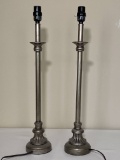 Pair of Molded Resin Metallic Tone Candlestick Lamps