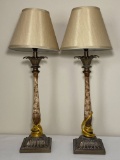 Pair of Bronze Tone Candlestick Lamps
