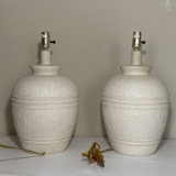 Pair of White Stucco Style Ceramic Lamps