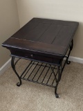 Wood & Wrought Iron Single Drawer Side Table
