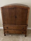Antique Tiger Oak Cabinet with 2 Drawers