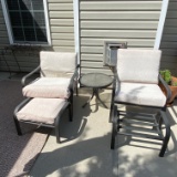Pair of Outdoor Chairs with Ottomans & Small Round Side Table w/Glass Top