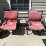 Pair of Metal Outdoor Chairs & Small Tile Top Table