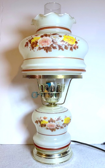 Floral Milk Glass Electric Oil Lamp Replica