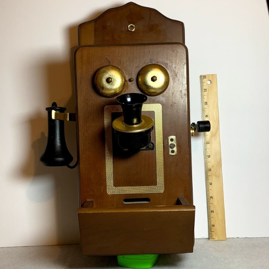 Vintage Wooden Old Fashioned Telephone Radio by Tilso Made in Japan