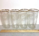 Set of 4 Vintage Vine Drinking Glasses with Gilt Stripe Around Top