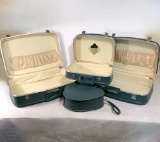 Vintage Set of Blue Suitcases - Assorted Sizes and Hat Box