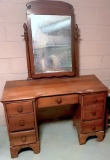 Vintage Maple Kneehole Vanity with Mirror