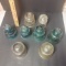 Lot of 8 Antique Glass Insulators, Blue and White