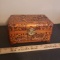 Vintage Carved Wood Box and Miscellaneous Contents, Brass Latch
