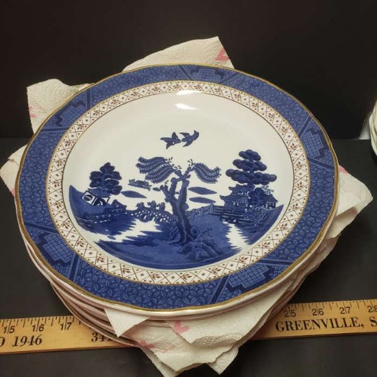 Set of 8 Royal Doulton Fine Porcelain Real Old Willow Blue Plates