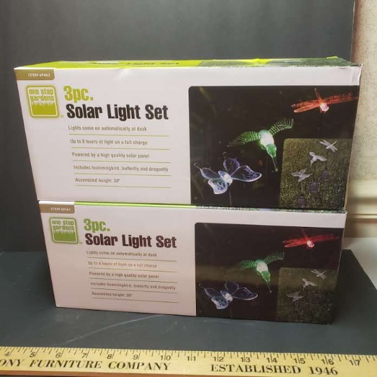 2 Packs New In Box 3 Piece Solar Light Collection, Hummingbird, Butterfly and Dragonfly