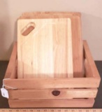 Lot of 4 Wooden Cutting Board in Vintage Wooden Crate
