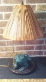 Adorable Figural Frog Lamp with Bamboo Lamp Shade