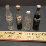 Lot of Tiny Vintage Glass Cola Bottles, 3 Coca-Cola, 1 RC Cola