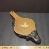 Vintage Wood Bellows with Gold Tone Eagle, Leather Trim