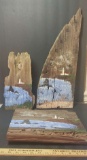 Lot of 3 Handpainted Driftwood and Barnwood Pieces, Lighthouse/Ocean Scenes, Signed S.Shamis