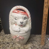 Vintage Puppy in Basket Ceramic Cookie Jar 