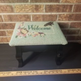 Beautiful Wooden Footstool with Embroidered Top