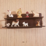 Small Wooden Vintage Display Shelves with Miniature Collectible Animals