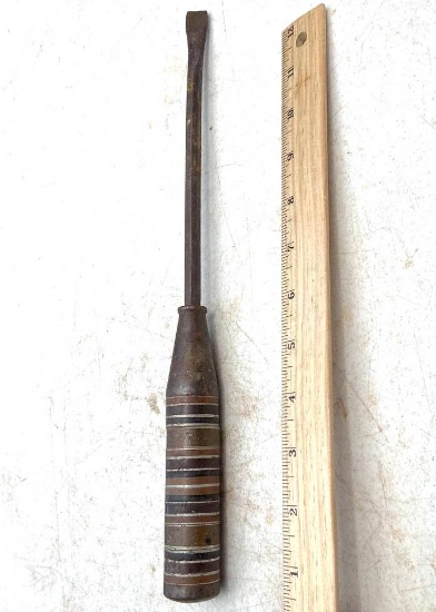Vintage Solid Metal Straight Slot Screw Driver with Multi-colored Stripes