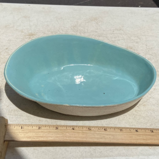 McCoy Pottery Oblong Dish with Matt White Exterior & Turquoise Interior From The Capri Line