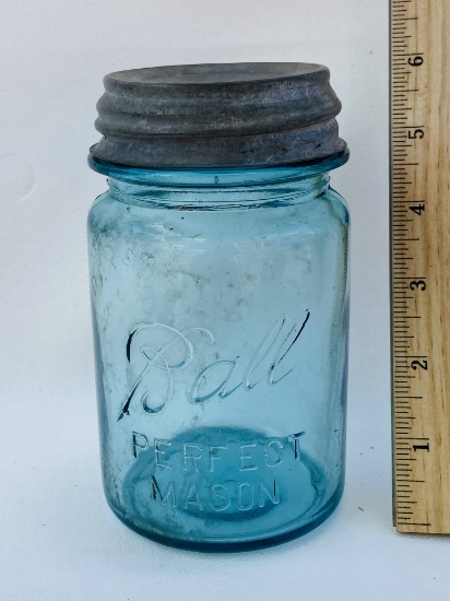 Blue Ball #2 Short Perfect Mason Jar with Original Zinc Lid