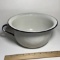 Antique White Enamel Chamber Pot with Blue Rim & Handle