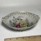 Vintage Porcelain Arnart Floral Footed Bowl with Gilt Accent & Open Lace Edges