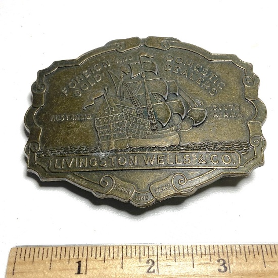 Vintage Brass “Livingston Wells & Co.” Belt Buckle