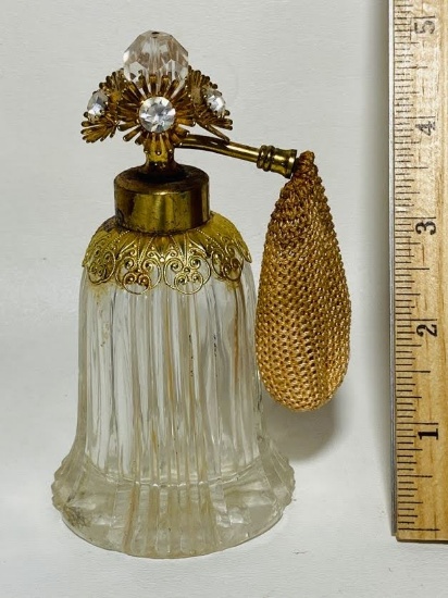 Glass Perfume Bottle with Gold Tone Accent