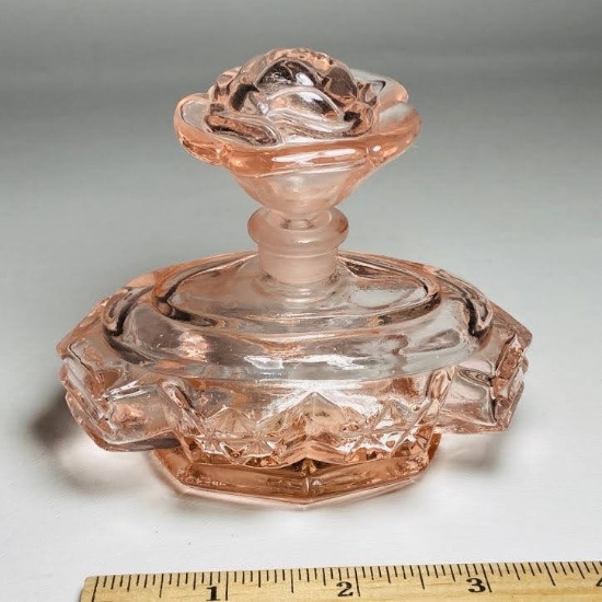 Pretty Pink Glass Perfume Bottle with Rose Design Stopper