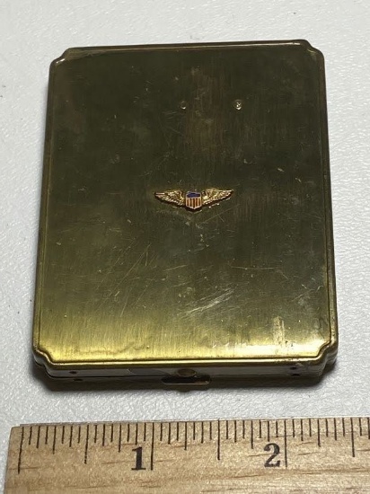 Vintage Brass Compact with Compartment & Military Wings with Crest