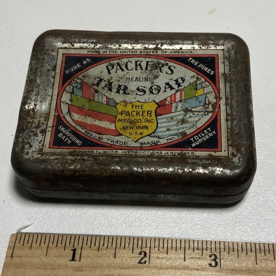 Vintage Packer’s Healing Tar Soap Advertisement Tin