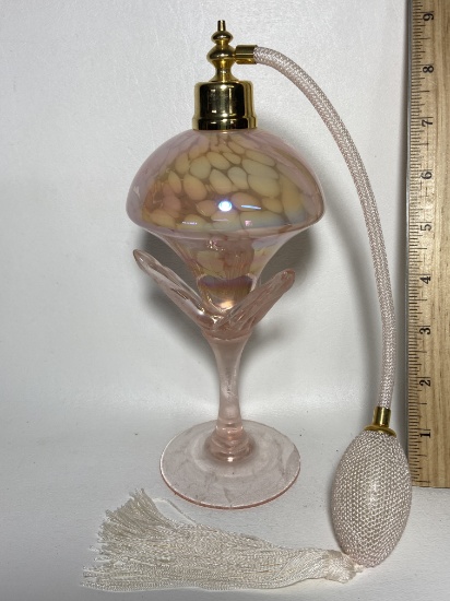 Beautiful Pink Iridescent Tall Perfume Bottle with Working Aspirator