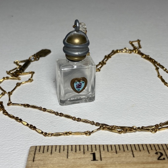 Miniature French Perfume Bottle on Gold Tone Chain