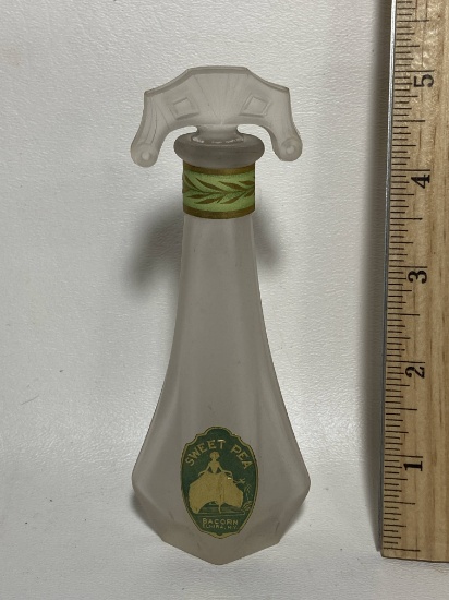 Vintage Frosted Glass “Sweet Pea” Bacorn Perfume Bottle with Unique Stopper